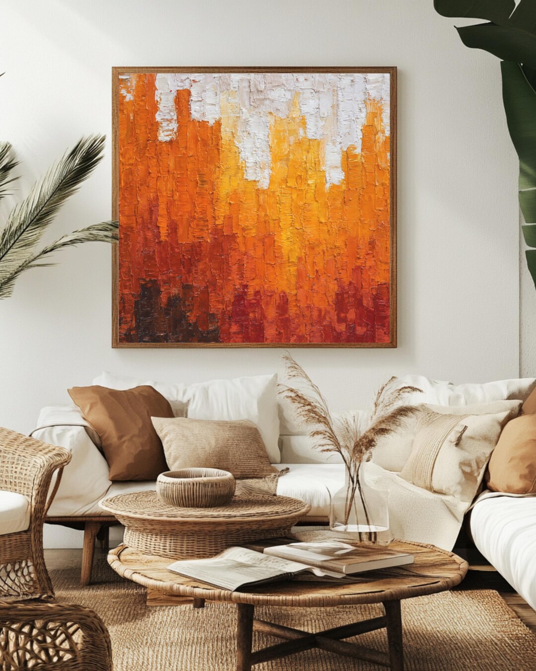 Burnt Orange Abstract Canvas Print, Textured Plaster Inspired Wall Art ...