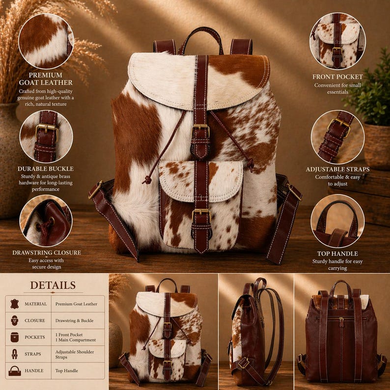 cowhide backpack
leather backpack
western backpack
cow print bag
hair on hide bag
boho backpack
western purse
leather rucksack
cowhide purse
rustic leather bag
travel backpack
backpack for her
handmade backpack