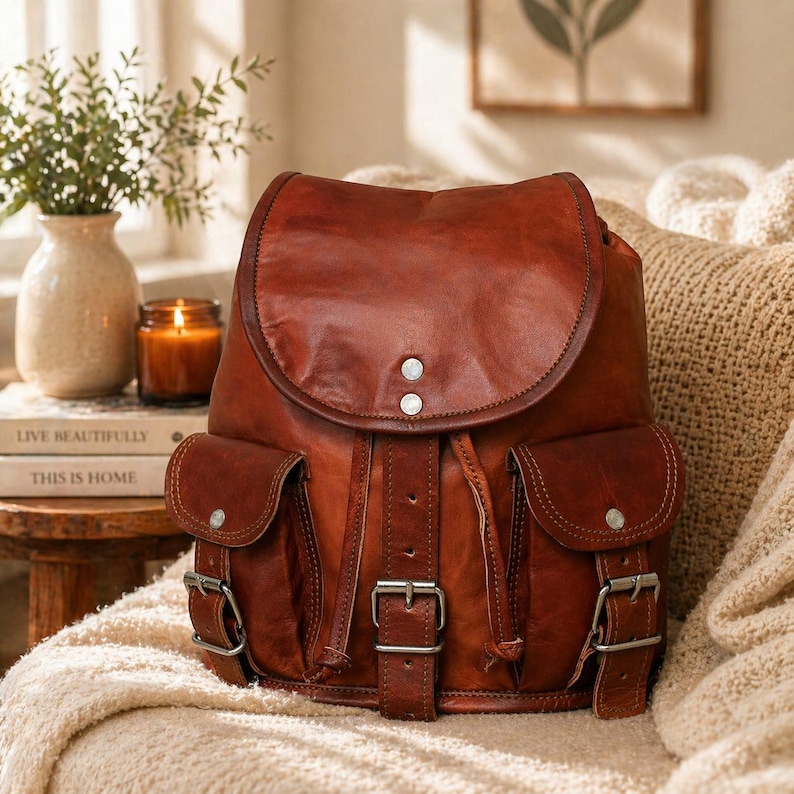 Goat Leather Backpack, Handmade Vintage Leather Rucksack, Womens Travel ...