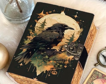 Raven Forest Leather Journal | Crow Moon Notebook | Gothic Nature Diary | Witchy Woodland Journal | Handmade Aesthetic Notebook Unique Gift