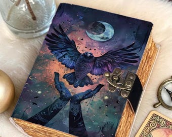 Raven Leather Journal | Gothic Witchy Notebook | Celestial Crow Diary | Dark Aesthetic Journal | Fantasy Spell Book Unique Gift for Writers