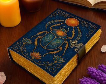 Scarab Beetle Leather Journal Handmade Notebook, Egyptian Symbol Diary, Spiritual Sketchbook, Vintage Lock Journal, Unique Gift for Her Him