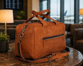 Bolsa de viaje de cuero marrón, bolsa de fin de semana de cuero para hombre y mujer, bolsa de mano para pasar la noche, bolsa de gimnasio de cuero hecha a mano