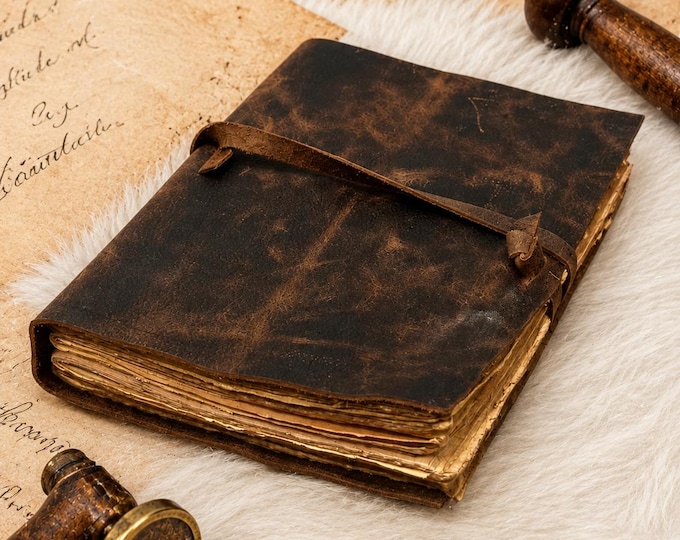 Featured listing image: Rustic Leather Journal, Handmade Vintage Leather Notebook, Deckle Edge Paper Journal, Travel Diary, Writing Journal, Gift for Writers