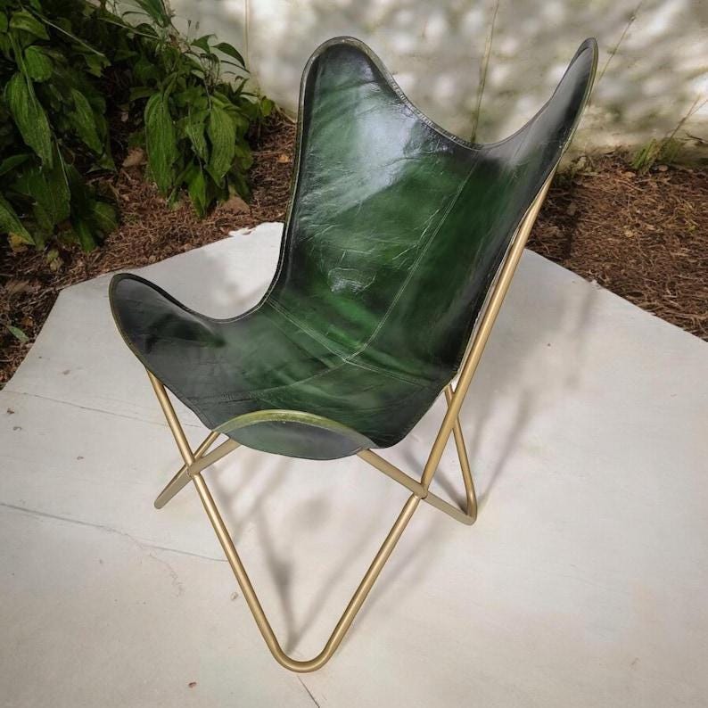 butterfly chair green chair leather chair accent chair boho chair lounge chair modern chair gold frame chair mid century luxury chair living room chair home decor designer chair