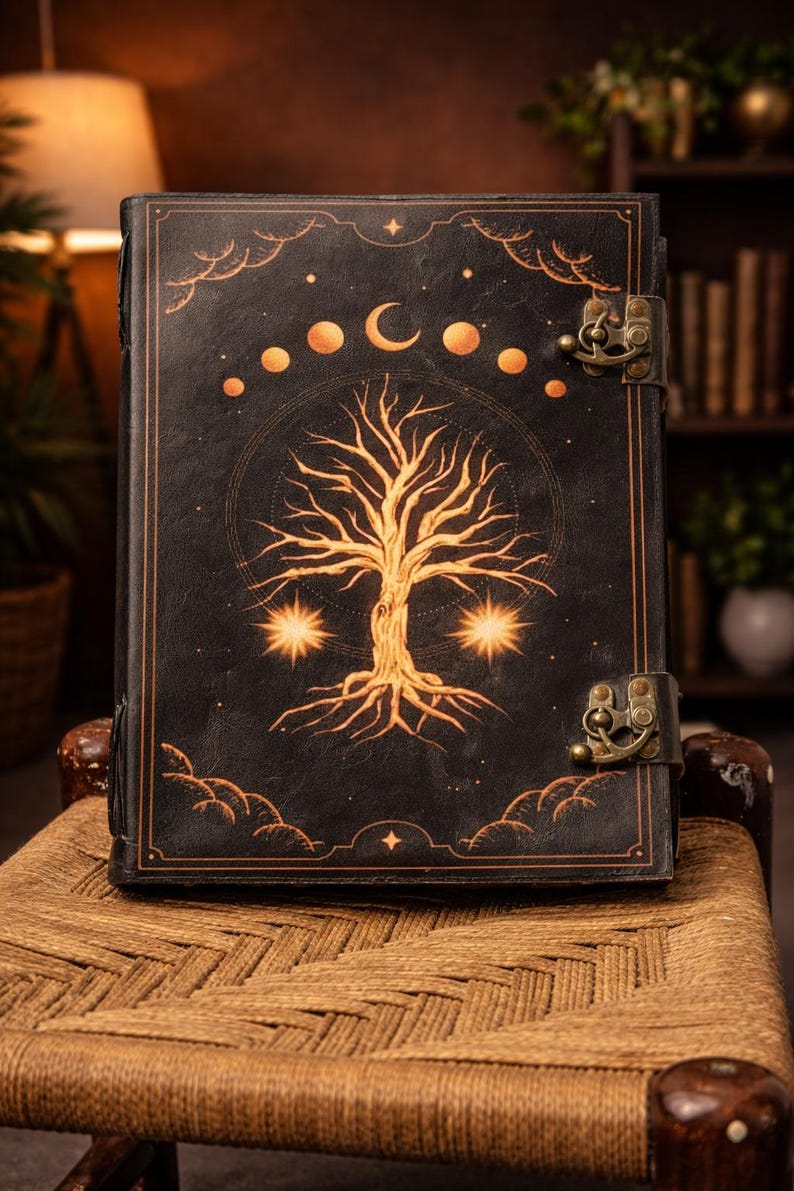 Tree of Life Leather Journal Handmade Vintage Notebook, Moon Phase ...