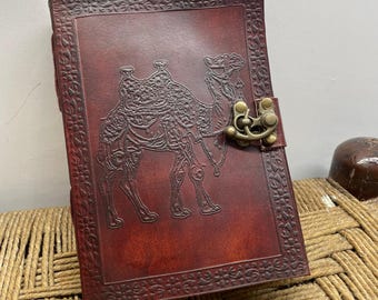 Camel Leather Journal, Handmade Travel Diary, Lockable Notebook, Desert Journal, Vintage Writing Journal, Gift for Traveler