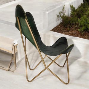 butterfly chair green chair leather chair accent chair boho chair lounge chair modern chair gold frame chair mid century luxury chair living room chair home decor designer chair