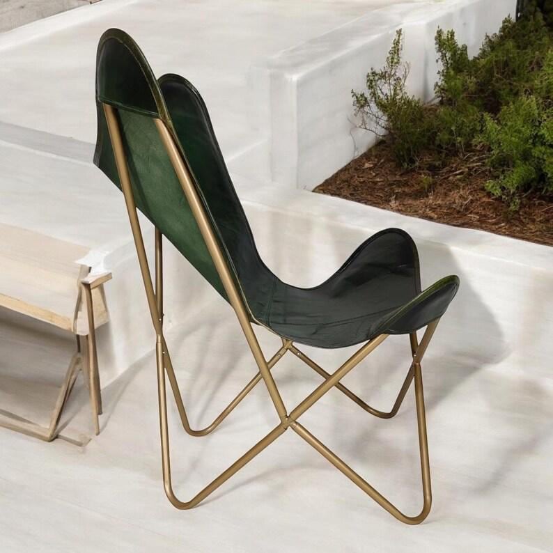 butterfly chair green chair leather chair accent chair boho chair lounge chair modern chair gold frame chair mid century luxury chair living room chair home decor designer chair