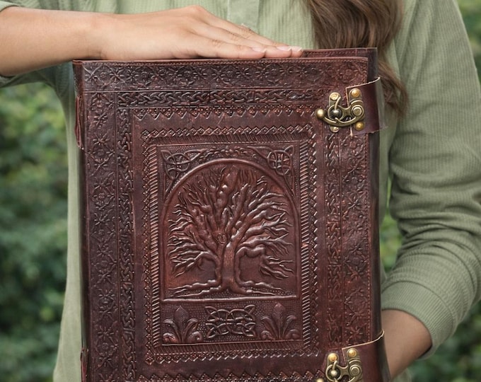 Featured listing image: Handmade Leather Journal Tree of Life, Vintage Embossed Leather Notebook, Lock Diary, Rustic Travel Journal, Gift for Writer, Sketchbook