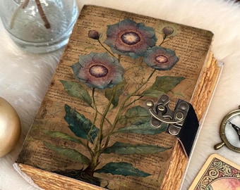 Vintage Floral Journal, Botanical Leather Journal, Handmade Writing Notebook, Cottagecore Diary, Nature Journal, Gift for Her