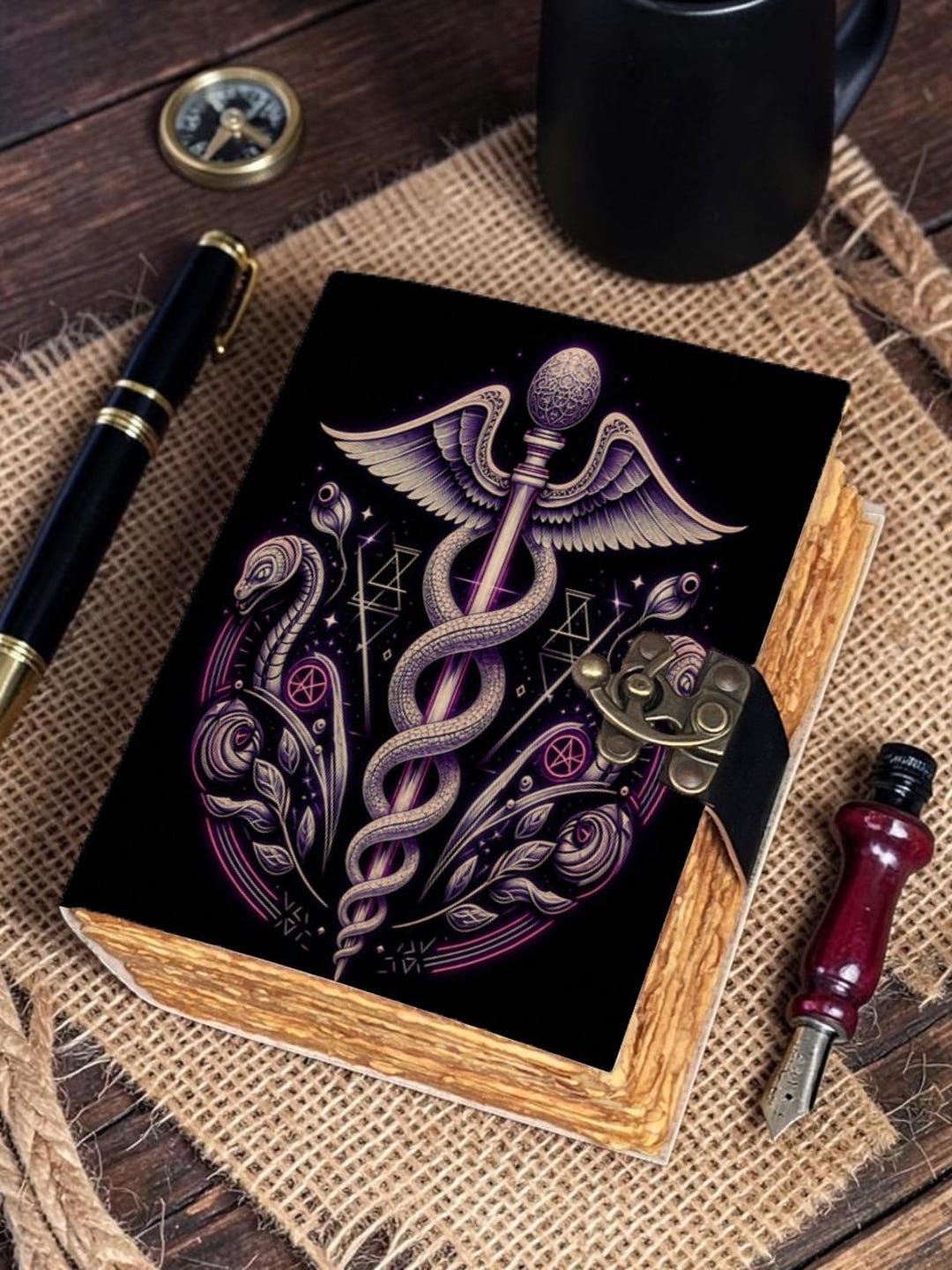 Snake Journal Snake Leather Journal, Caduceus Notebook, Gothic Journal, Witchy Diary ...