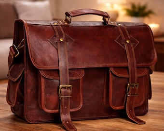 Leather Messenger Bag for Men, Vintage Leather Briefcase, Laptop Bag 15 Inch, Handmade Leather Satchel, Office Work Bag, Gift for Him