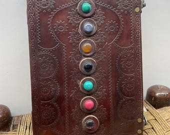 7 Chakra Leather Journal, Handmade Embossed Notebook, Crystal Healing Diary, Spiritual Writing Journal, Meditation Gift