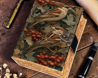 Bird Lover Journal, Sparrow Notebook, Vintage Nature Journal, Handmade Writing Diary, Botanical Bird Journal, Gift for Bird Lovers
