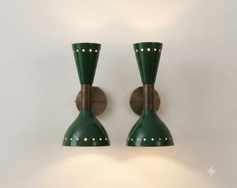 Orange Mid Century Wall Sconce | Double Cone Retro Lamp Fixture | Modern Indoor Lighting