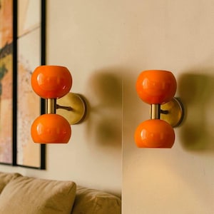 Mid Century Modern Orange Dubbel Globlampa | Retro Vägglampa
