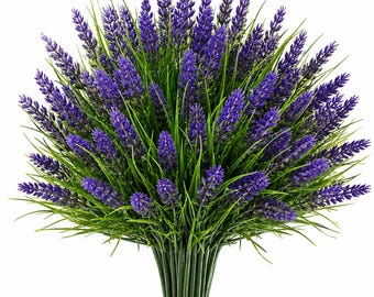 20 Bundles UV Resistant Artificial Lavender Plants: Outdoor Faux Purple Shrubs for Décor
