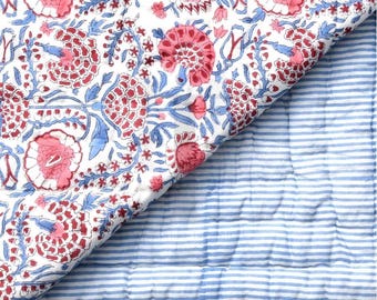 Indian block print quilt - royal blue & red