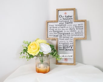 Personalized Lord's Prayer Cross Frame |Resin Wooden Christian Wall Decor (14.17" H x 10.15" W)