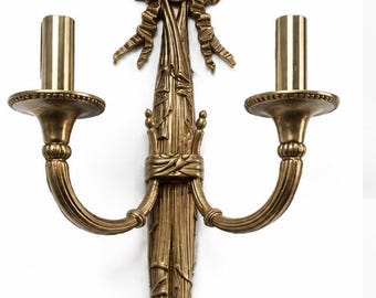 Aplique de pared vintage de latón – Estilo vela de doble brazo