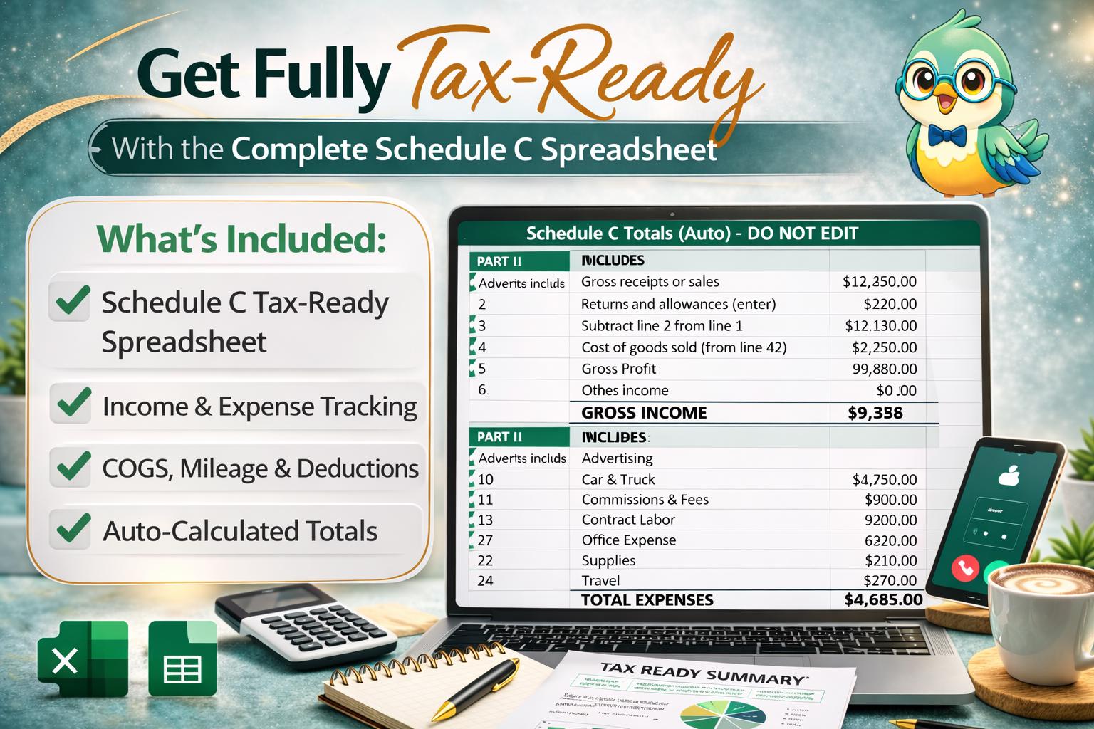 Schedule C Spreadsheet for Small Business | Tax + Income & Expense ...