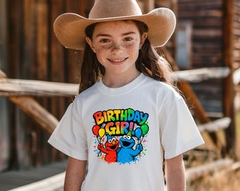 Birthday Girl Monster Shirt, Cute Pink Cartoon Top, Kids Theme Party Tee, Toddler Birthday Outfit, Fun Retro Graphic Shirt