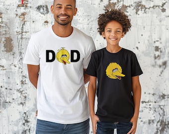 Matching Father Son Shirts, Retro Yellow Bird Dad Tee, Daddy and Me Outfits, Funny Cartoon Dad Shirt, Fathers Day Gift, Family Matching Set