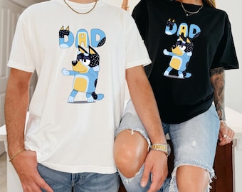 Dabbing Bandit Shirt, Funny Bluey Dad Tee, Fathers Day Gift, Gift for Husband, Dabbing Dog Dad Shirt, Rad Dad Shirt, Cartoon Graphic Tee