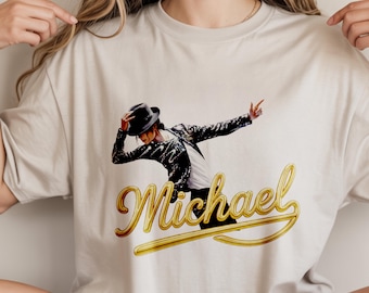 Michael Jackson Tee with Fedora Stage Pose, Retro Music Fan Top