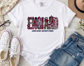 England 2026 Tshirt, Three Lions Top, Lionesses Football Fan Clothing