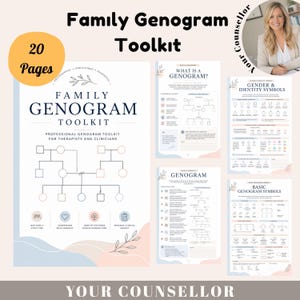 Family Genogram Workbook, Genogram Template, Family Therapy Worksheets, Genogram Symbols, Therapist and Counselor Tools, Printable PDF