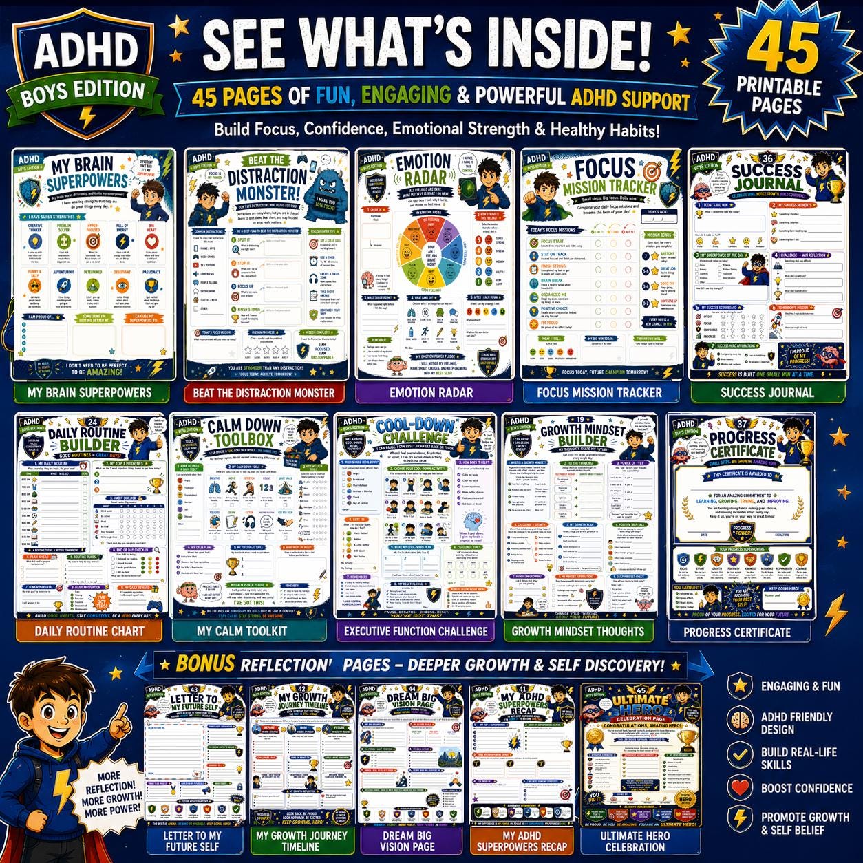 ADHD Boys Edition Workbook Printable | Calm, Focus & Confidence ...