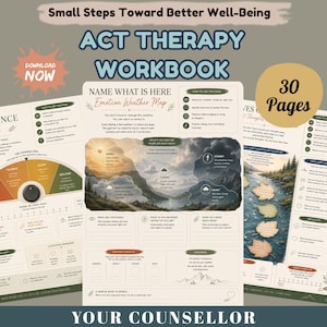 ACT Workbook,Acceptance Commitment Therapy Worksheets, Psychological Flexibility, Cognitive Defusion, Mindfulness, Values, Mental Health PDF