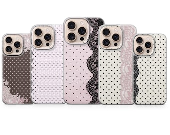 Polka Dot Lace Phone Case, Vintage Soft TPU Cover for iPhone, Samsung, Pixel