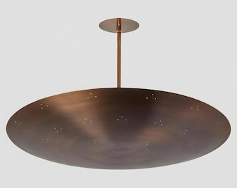 Mid Century Brass Flush Mount Pendant Light, Perforated Sputnik Chandelier Fixture