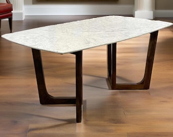Handmade Marble Dining Table for Living Room - The Northcote with Acacia Wood Frame Table
