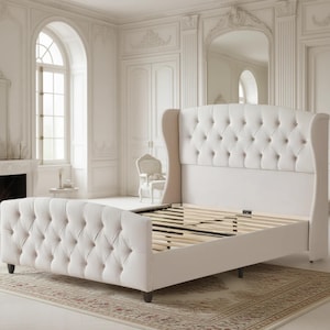Watford Bed Frame with Engineered Wood Frame - Mid Century Modern Wooden Furniture - Home Improvement