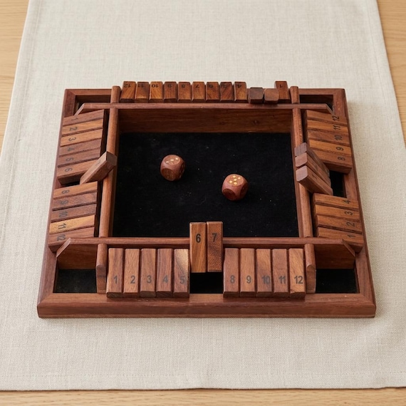 4-Player Shut the Box Game – Solid Wood Tabletop Dice Board