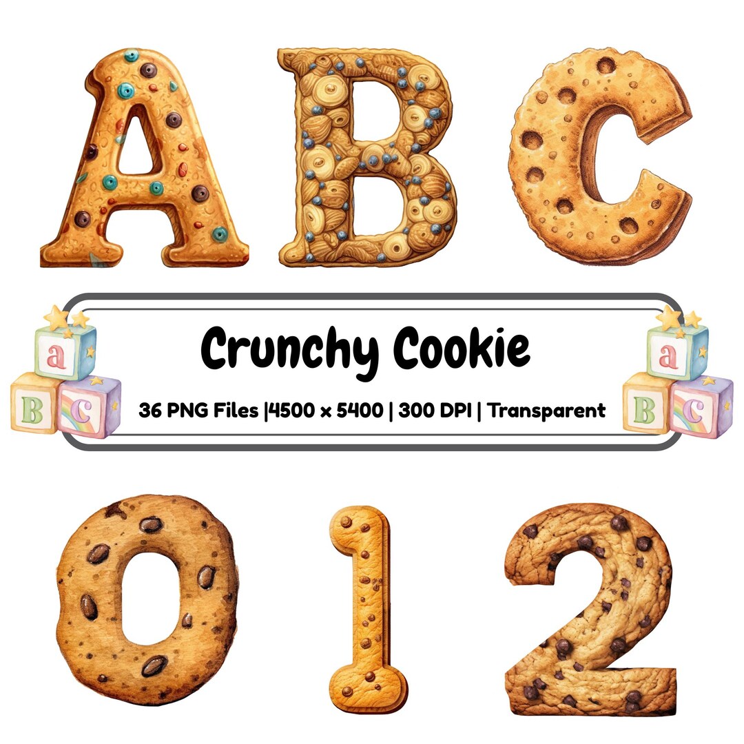Crunchy Cookie Alphabet PNG Bundle | Letters, Numbers, Holiday ...