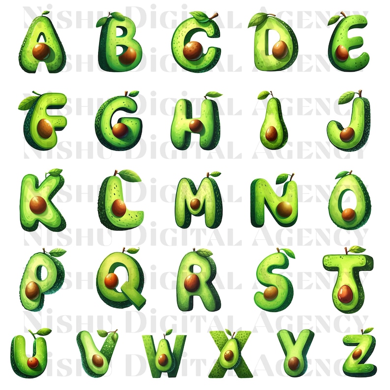 Avocado Alphabet PNG A to Z | Food Letters Numbers Set | Kids Learning ...