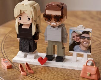 Custom Photo Brick Figure, Couple 3d Portrait, Personalized Couple, Building Block Doll, Anniversary Gift for Girlfriend, Valentines gift