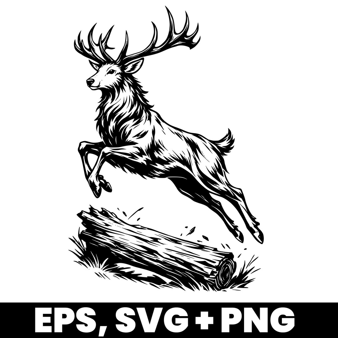 DEER JUMP SVG | Jumping Deer Over Log Vector Silhouette | Tribal ...
