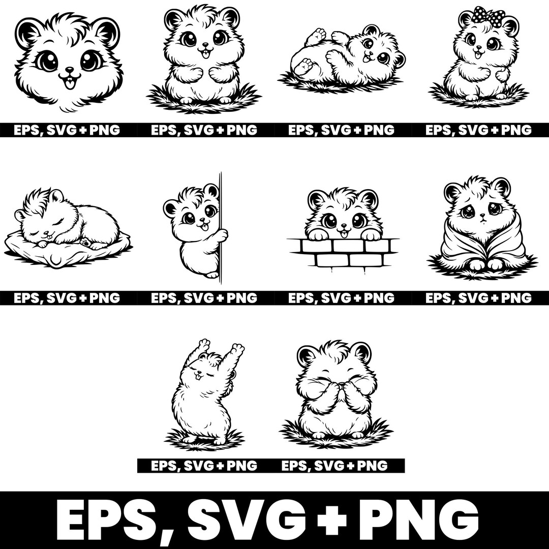 10 X Baby Hamster SVG Bundle | Cute Hamster 10 Designs PNG EPS | Sweet ...