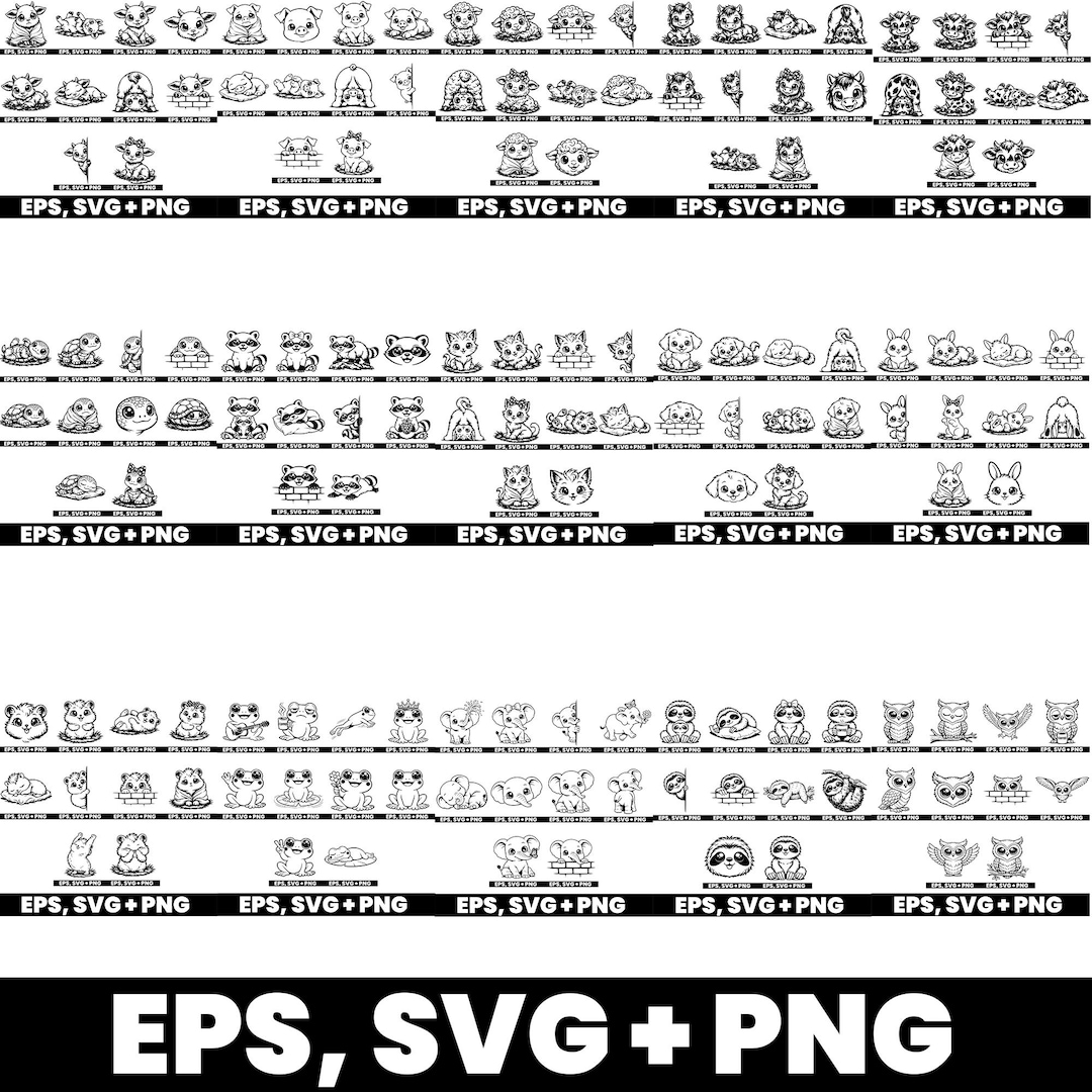 150 DESIGNS - KAWAII Mega Svg Bundle Tiere Svg Png Eps Cricut Datei ...