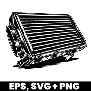 Esquema del intercooler SVG – Gráfico de la tecnología del enfriador de aire de carga – Archivo vectorial de enfriamiento de refuerzo – Ilustración de componentes de tuning de automóviles