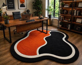 Handmade Abstract Wool Rug, Plush Living Room Carpet, Modern Neutral Decor