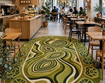Hand Tufted Green Abstract Wool Oval Rug, Modern Statement Carpet