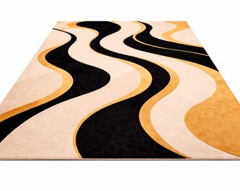 Neutral Cream Hand Tufted Rug Modern Abstract Wool Carpet Minimalist Home Decor