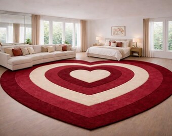 Hand Tufted Wool Heart Rug, Romantic Valentine's Day Bedroom Decor